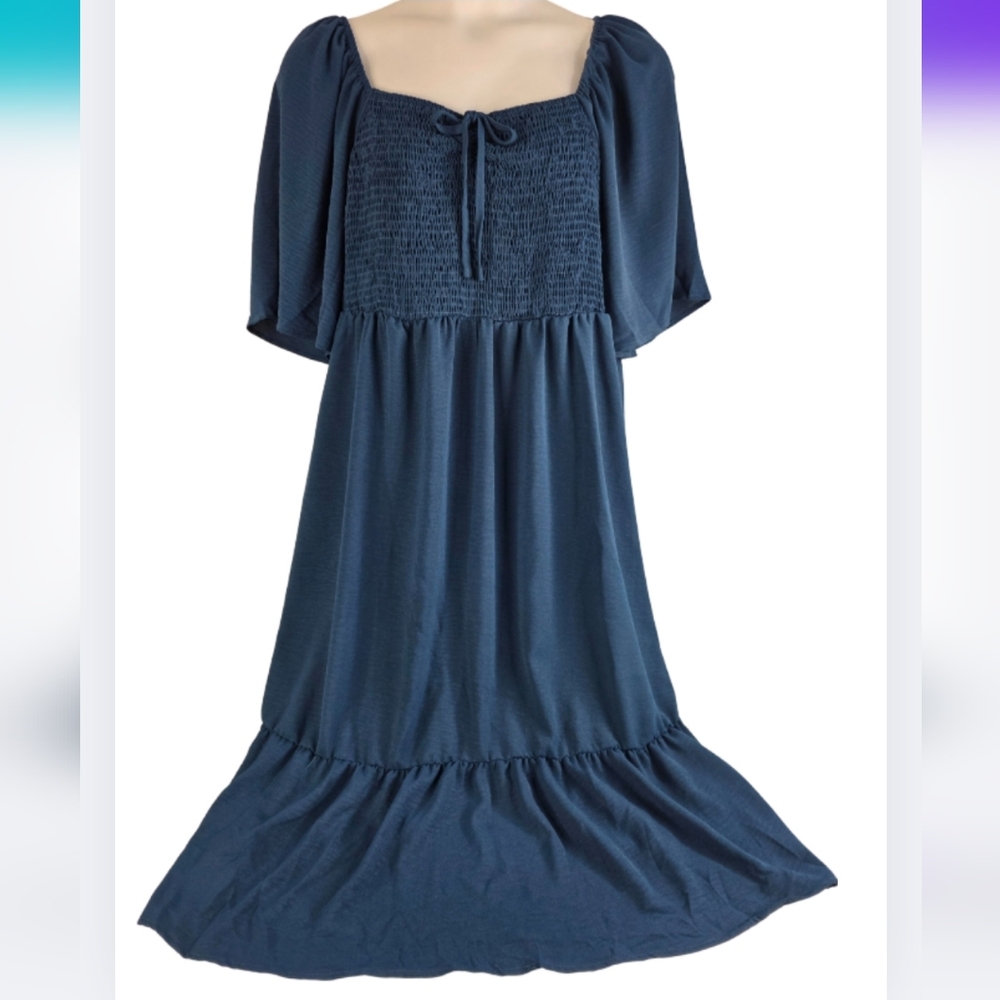 Amazon 4X Elegant Blue Smocked Flowy Dress Gorgeous Holiday Special 3017-AQ